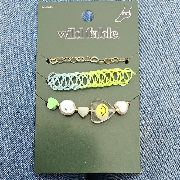wild fable Jewelry - Wild Fable Green and Gold Anklet Trio